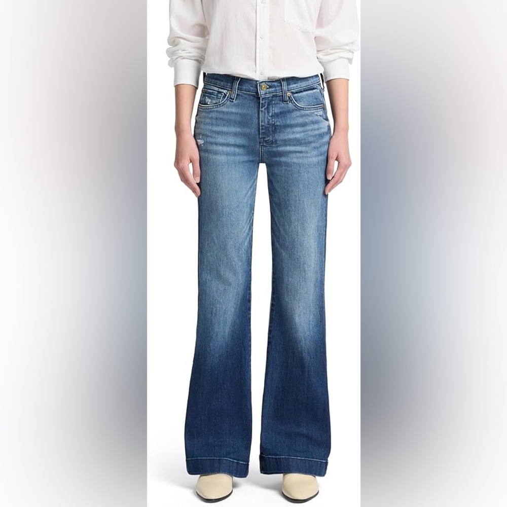 7 For All Mankind Women's Two-Tone Blue Wide Leg Jeans